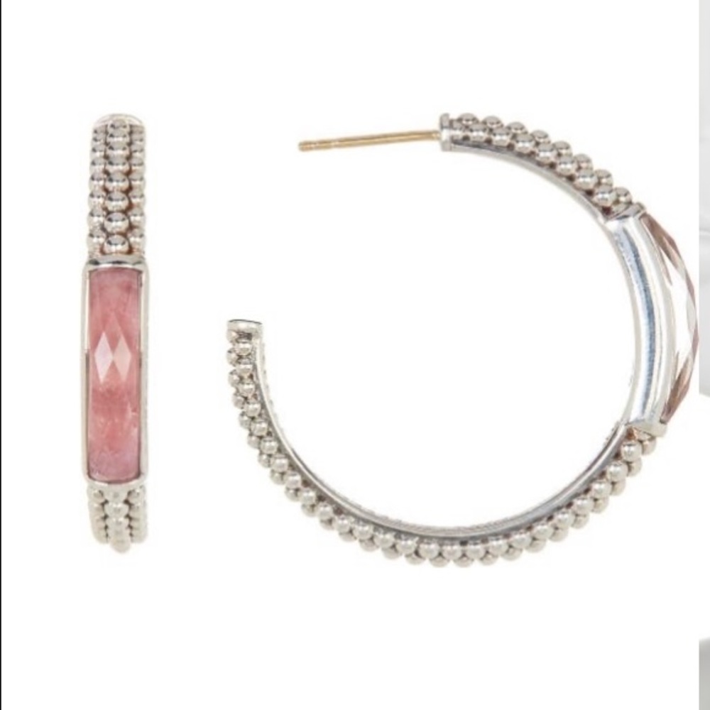 Lagos maya caviar hoop earrings in pink rhodochrosite